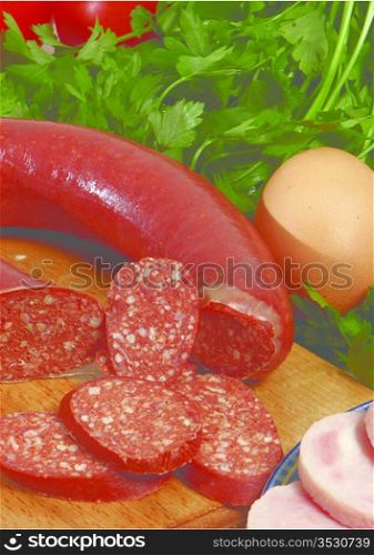 sausage on a wooden board