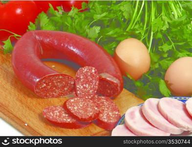 sausage on a wooden board