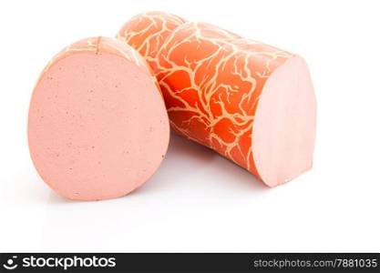 sausage with slice on a white background