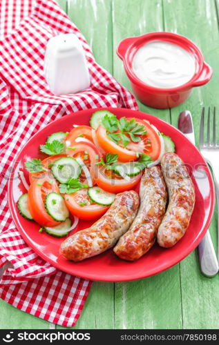 Sausages and salad