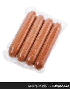 Sausages In A Plastic Package Isolated On White Background