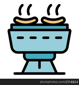 Sausages on grill icon. Outline sausages on grill vector icon color flat isolated. Sausages on grill icon color outline vector