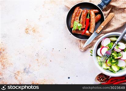 sausages with spice, meat sausages, stock photo
