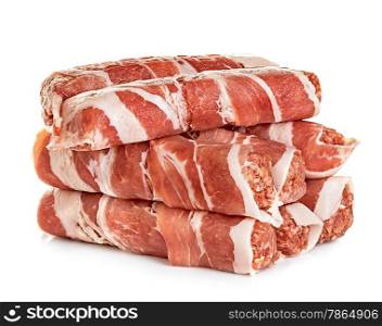 sausages wrapped in bacon, chevapchichi isolated on white background