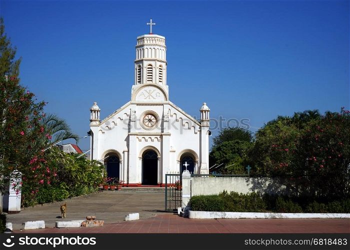 SAVANNAKHET, LAOS - CIRCA FEBRUARY 2017 Catholic church in the center of city