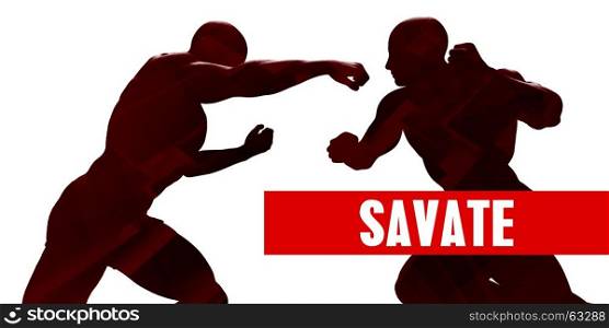 Savate Class with Silhouette of Two Men Fighting. Savate