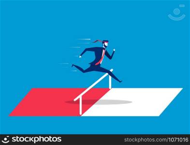 Save Download Preview Businessman jumping over hurdles or obstacles. Symbol of determination, aspiration, ambition, motivation and success