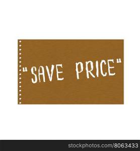 Save price white wording on Background Brown wood Board