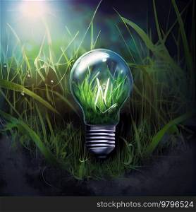 save the green planet concept with light bulb in grass, clear green energy concept. green planet concept