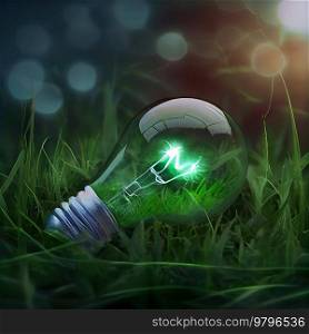 save the green planet concept with light bulb in grass, clear green energy concept. green planet concept