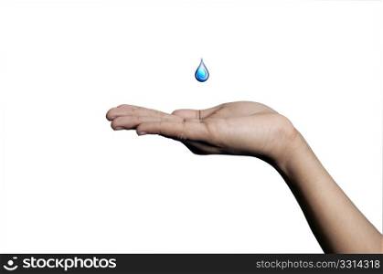Save Water - A yound hand isolated on a white background