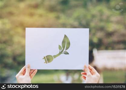 save world ecology concept environmental conservation with hands holding cut out paper showing