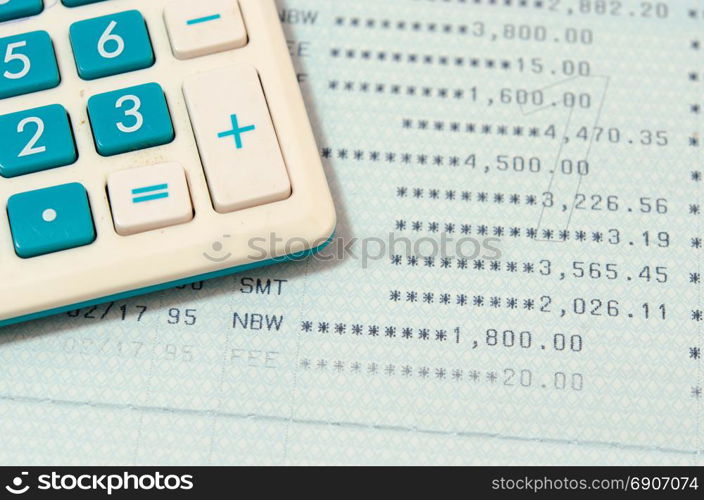 Saving Account Book Bank.Business Finance with calculator.