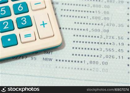 Saving Account Book Bank.Business Finance with calculator.