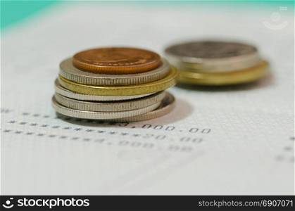 Saving Account Book Bank.Business Finance with coins.