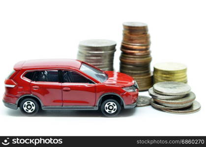 Saving money for a car concept on white background