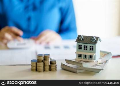 Saving money for Real estate investment with with stack of money coins for buying home and loan for prepare in the future financial insurance concept