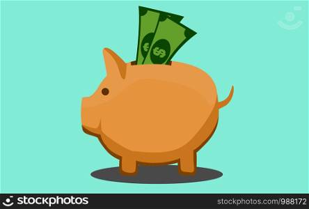 Saving piggy with money and bill dollar, 3D rendering