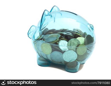 Savings in piggy bank isolated on white background