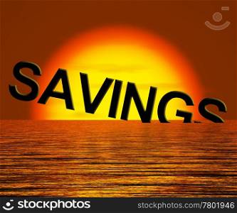 Savings Word Sinking Showing Reduction In Money Or Wealth. Savings Word Sinking Showing Reduction Of Money Or Wealth