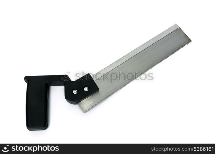 saw with black handle - carpenter&rsquo;s tool isolated on white