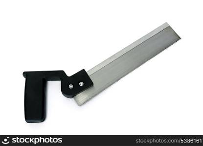 saw with black handle - carpenter&rsquo;s tool isolated on white