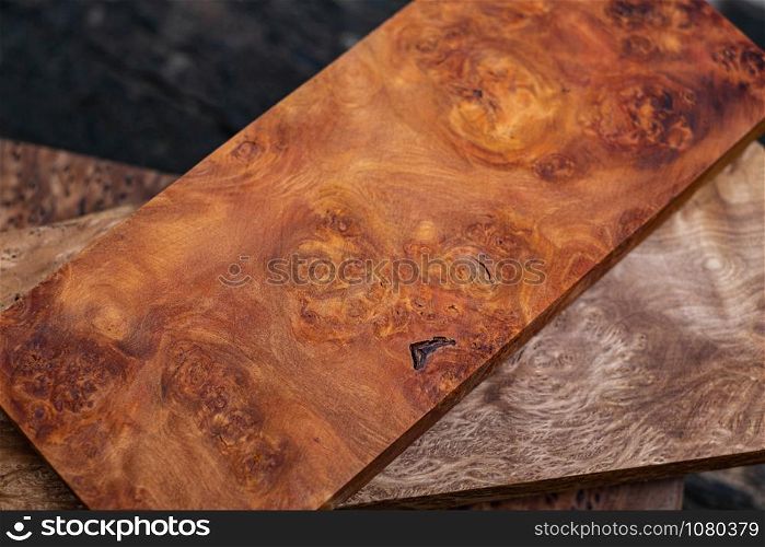 Sawed timber burl wood striped prepare for the crafts