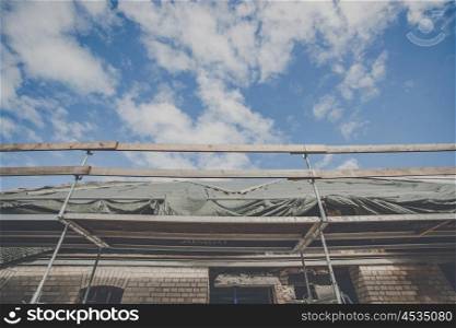 Scaffolding at a house improvement of the roof