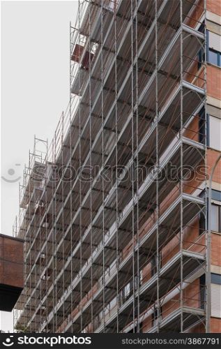 Scaffolding construction of a building for renovation