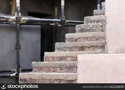 Scaffolding Rig Near Steps at Building Construction