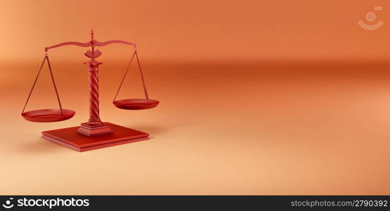 Scale on yellow background. Symbol of justice. 3d