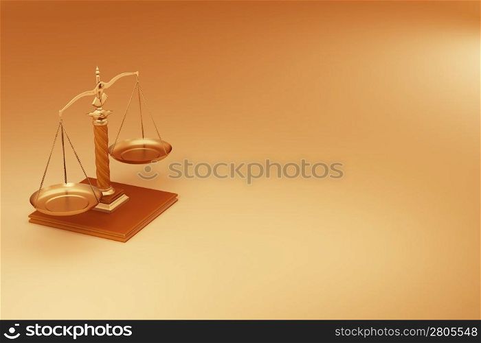 Scale on yellow background. Symbol of justice. 3d