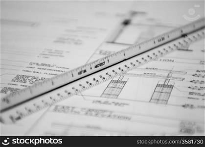scale ruler and floor plan cad drawings for a project