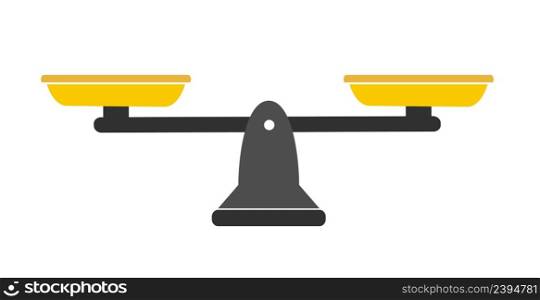 Scales in balance and imbalance. Flat libra icon with gold bowls in equal position. Stock vector. Scales in balance and imbalance. Flat libra icon with gold bowls in equal position.