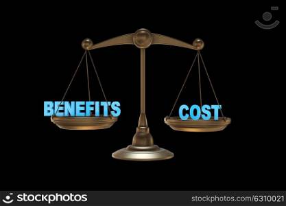 Scales in benefits and cost concept- 3d rendering