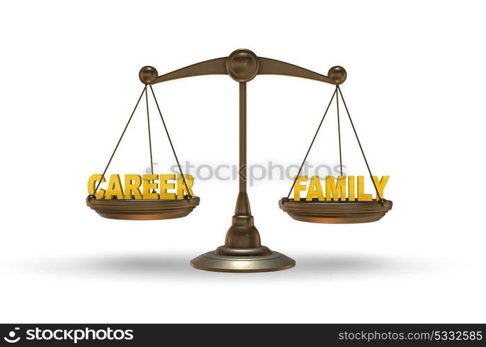 Scales in career and family concept- 3d rendering