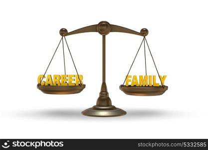 Scales in career and family concept- 3d rendering