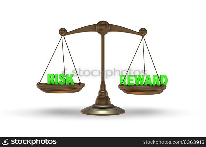 Scales in risk and reward concept- 3d rendering