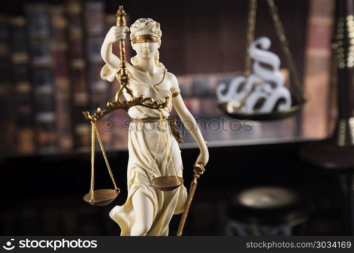 Scales of Justice and Law concept . God of law, Statue of lady justice