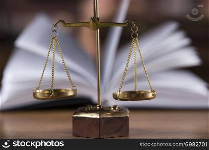 Scales of justice, law gavel