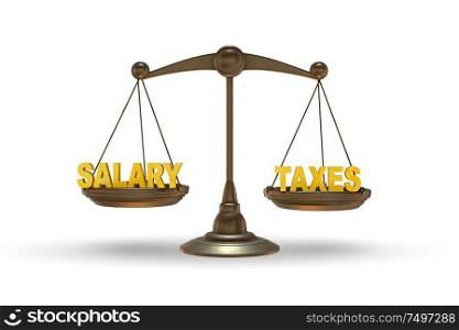 Scales with the taxes and salary - 3d rendering. Scales with taxes and salary - 3d rendering