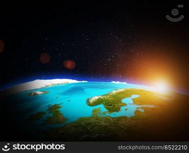 Scandinavia 3d rendering planet. Scandinavia. Elements of this image furnished by NASA 3d rendering. Scandinavia 3d rendering planet