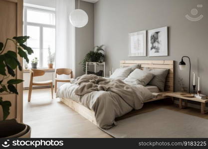 scandinavian bedroom, with minimalist and modern furniture and decor, created with generative ai. scandinavian bedroom, with minimalist and modern furniture and decor