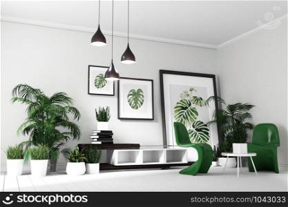 Scandinavian Living room interior - room modern tropical style with composition - minimal design. 3D rendering