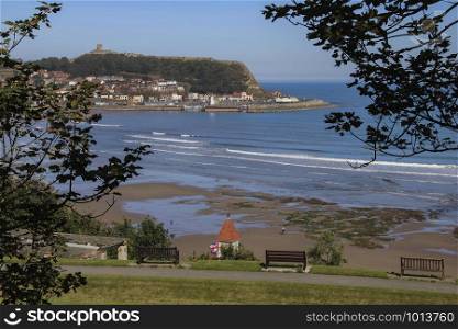 Scarborough. United Kingdom. 09.19.19. The ruins of Scarborough Castle on the headland above the seaside resort of Scarborough on the North Yorkshire coast in the northeast of England.