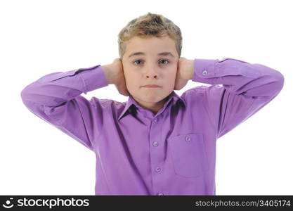 Scared Little Boy. Isolated on white background