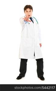 Scared young medical doctor isolated on white&#xA;