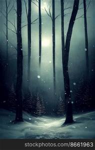 Scary dark forest 3d illustrated