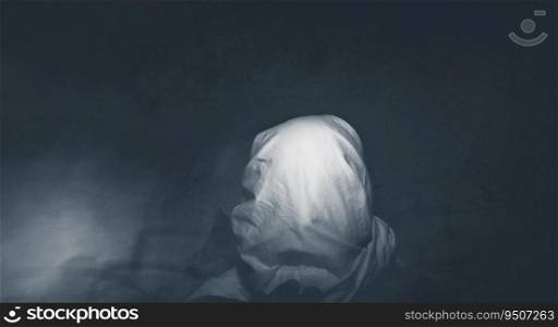 scary ghost in foggy night Halloween background