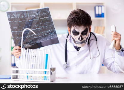 Scary monster doctor working in lab